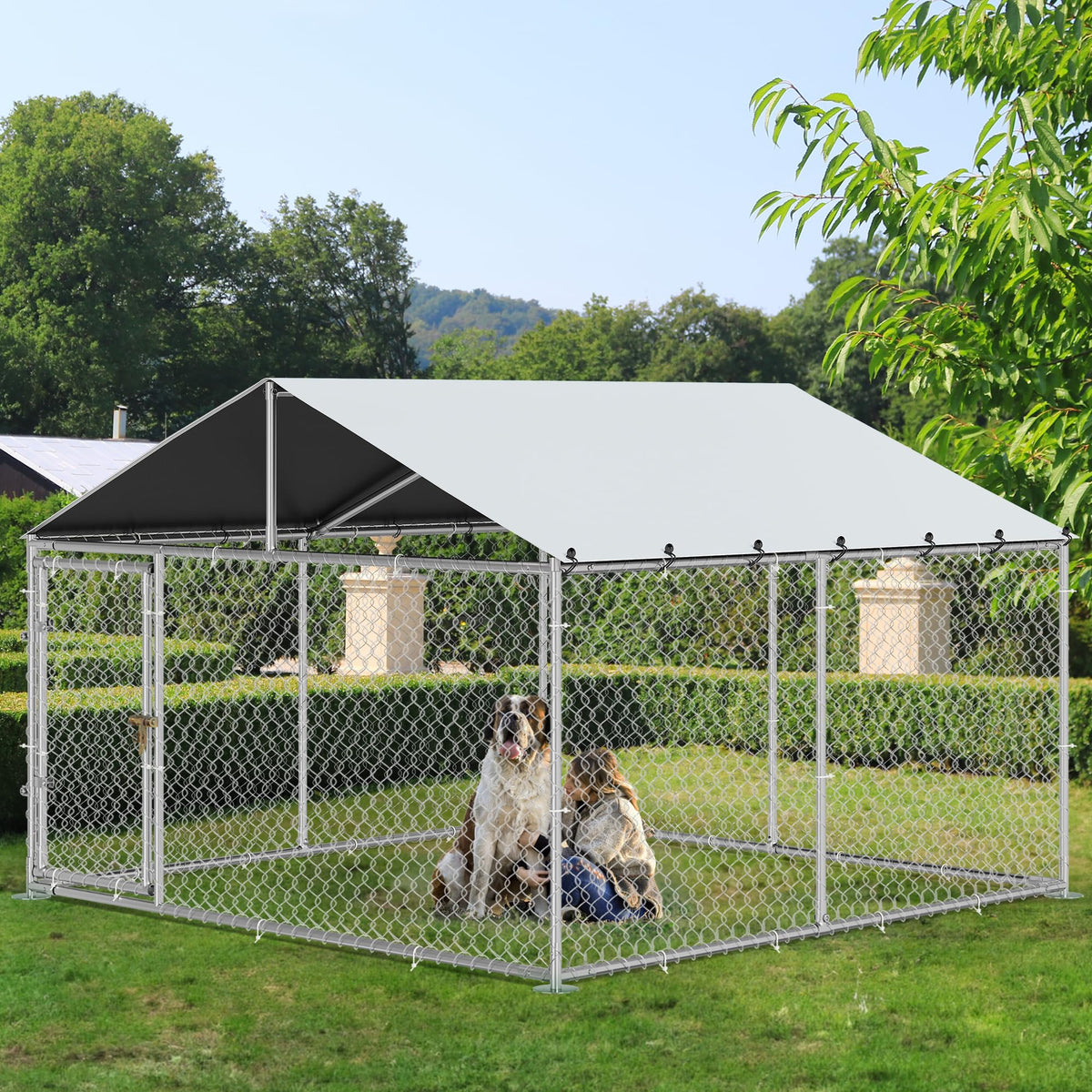 YITAHOME 10x10 outdoor dog enclosure with roof offering shelter from sun and rain