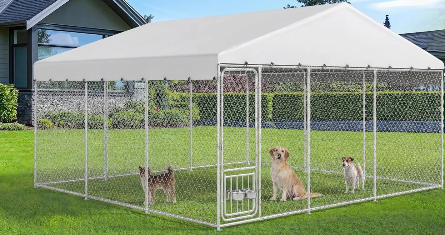 YITAHOME galvanized steel kennel built for durability in the yard