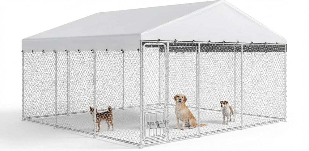 YITAHOME outdoor kennel with rotating feeder bowls for easy outdoor meals