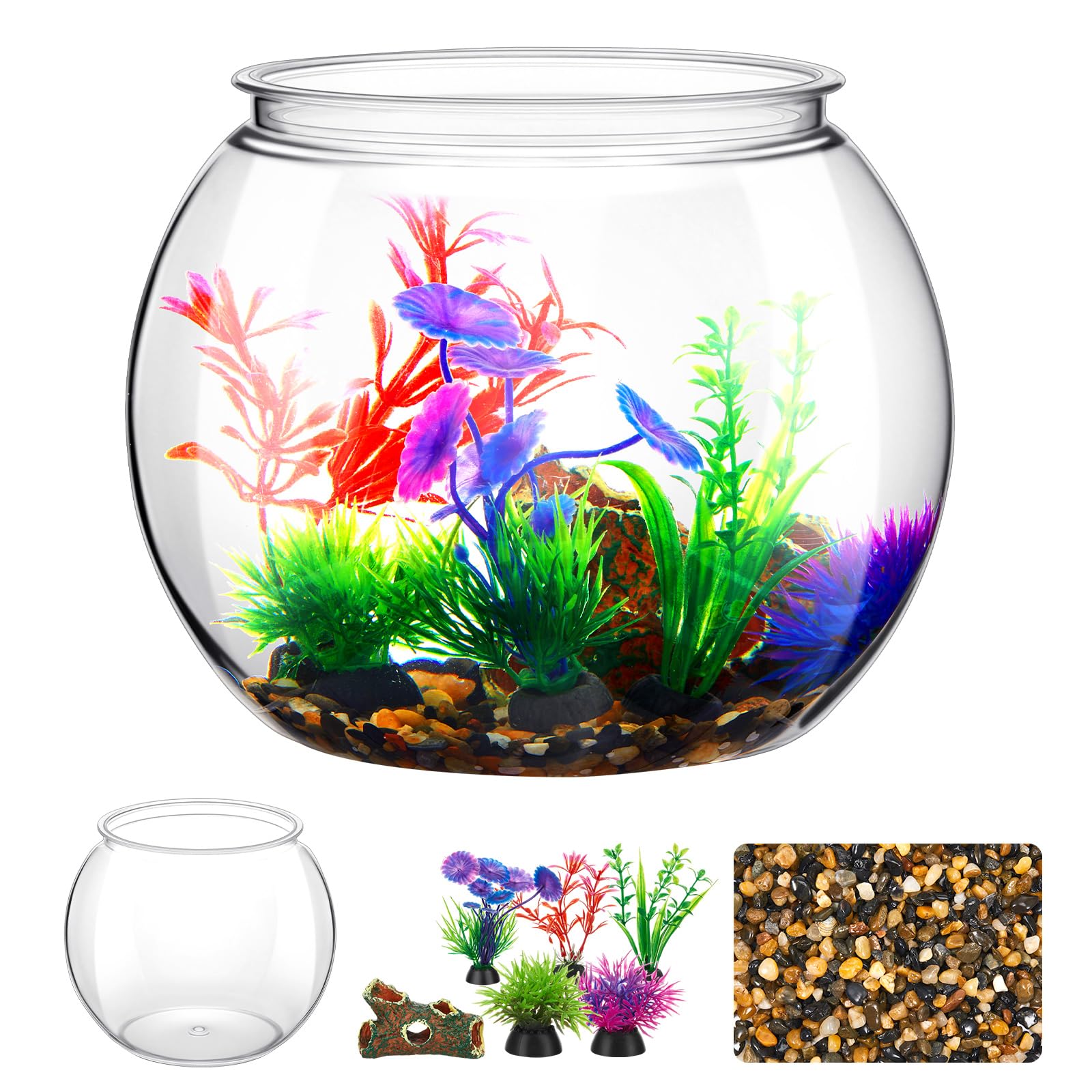 Yiyiring betta bowl with six plastic plants adds colorful scenery and simple upkeep