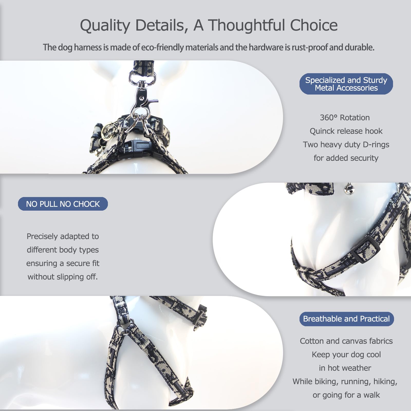 Yizepet adjustable neck and chest straps provide a secure, comfortable fit for small dogs.