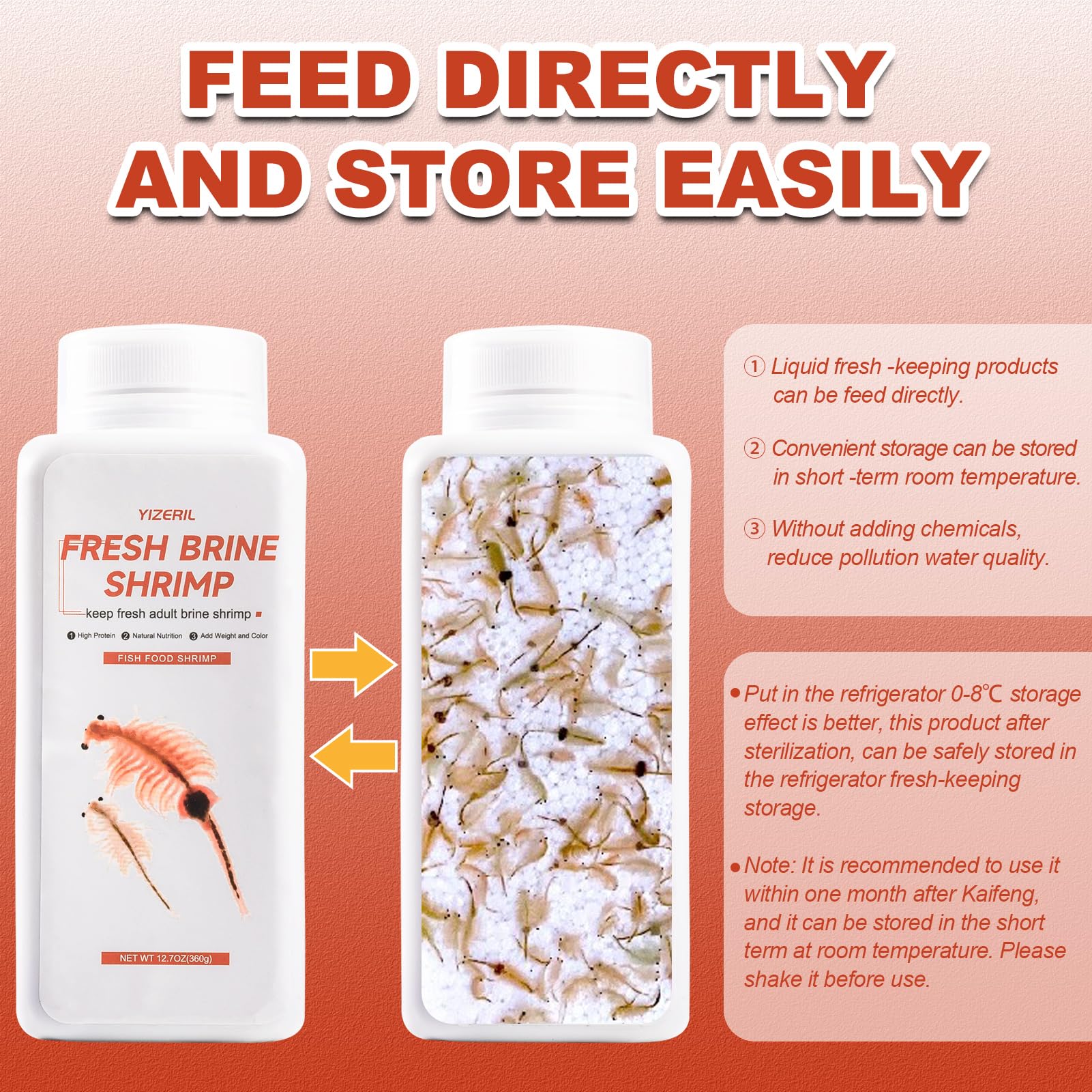 Yizeril brine shrimp feed goldfish in a clear tank.