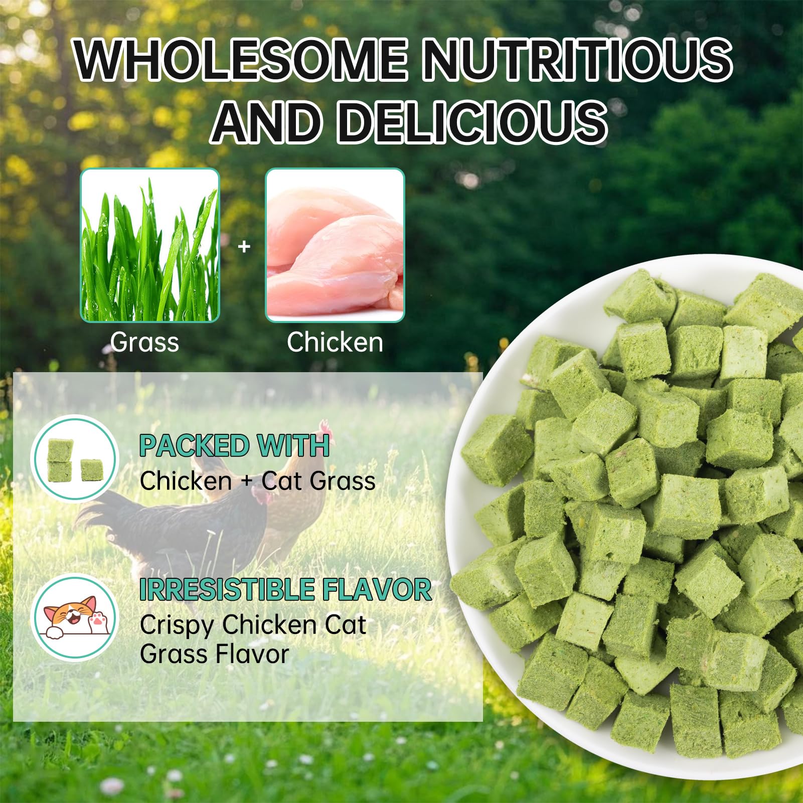 Yizeril cat grass dices placed indoors for easy access.