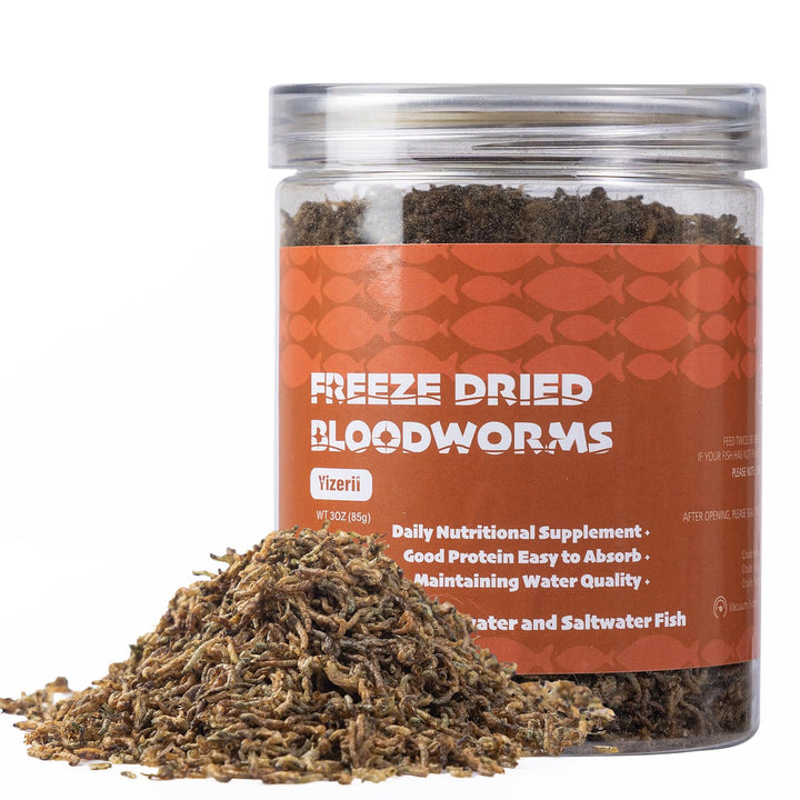 Yizeril freeze dried bloodworms in bottle for easy feeding