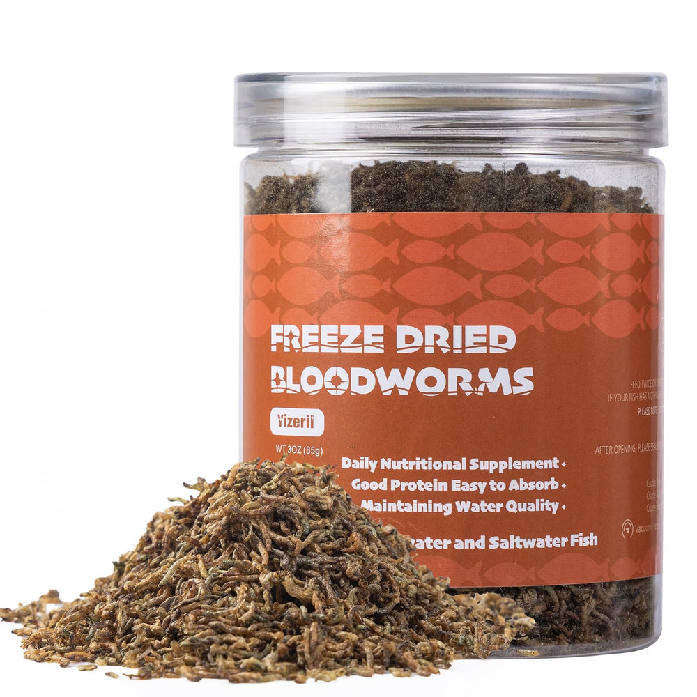 Yizeril freeze dried bloodworms in bottle for easy feeding