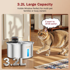 YIZFERN filter system closeup highlights 3-stage filtration for fresh-tasting water for pets