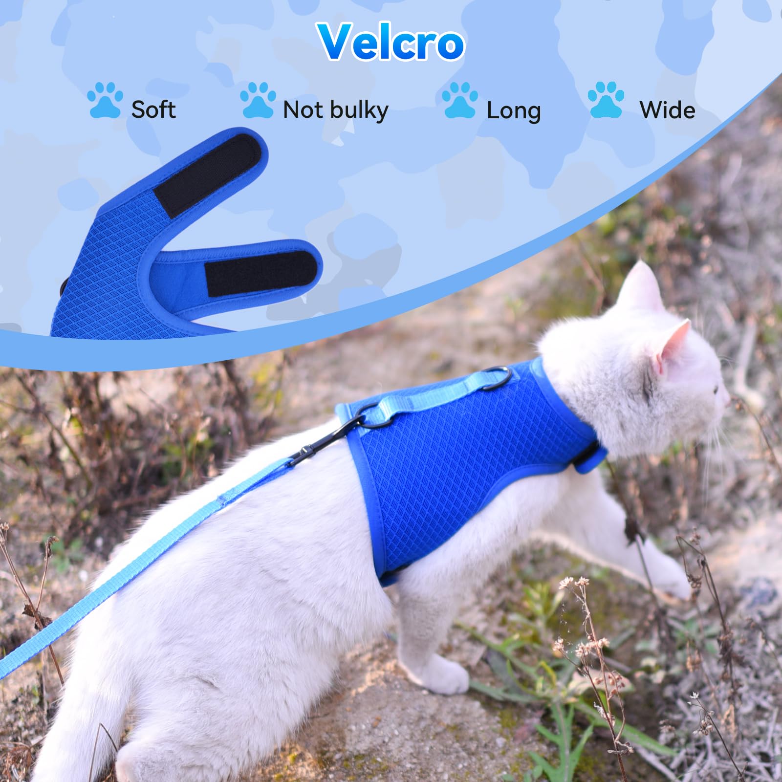 Yizhi Miaow harness worn on cat demonstrates vest-style security.