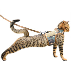 YIZHI MIAOW tactical cat harness in green jungle camo, escape-proof design for safe outdoor walks.