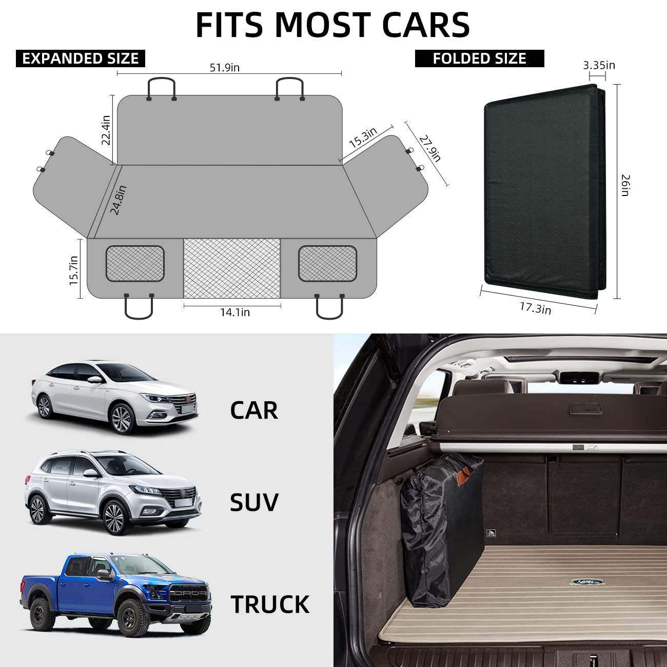 YJGF easy-install dog travel bed with headrest straps