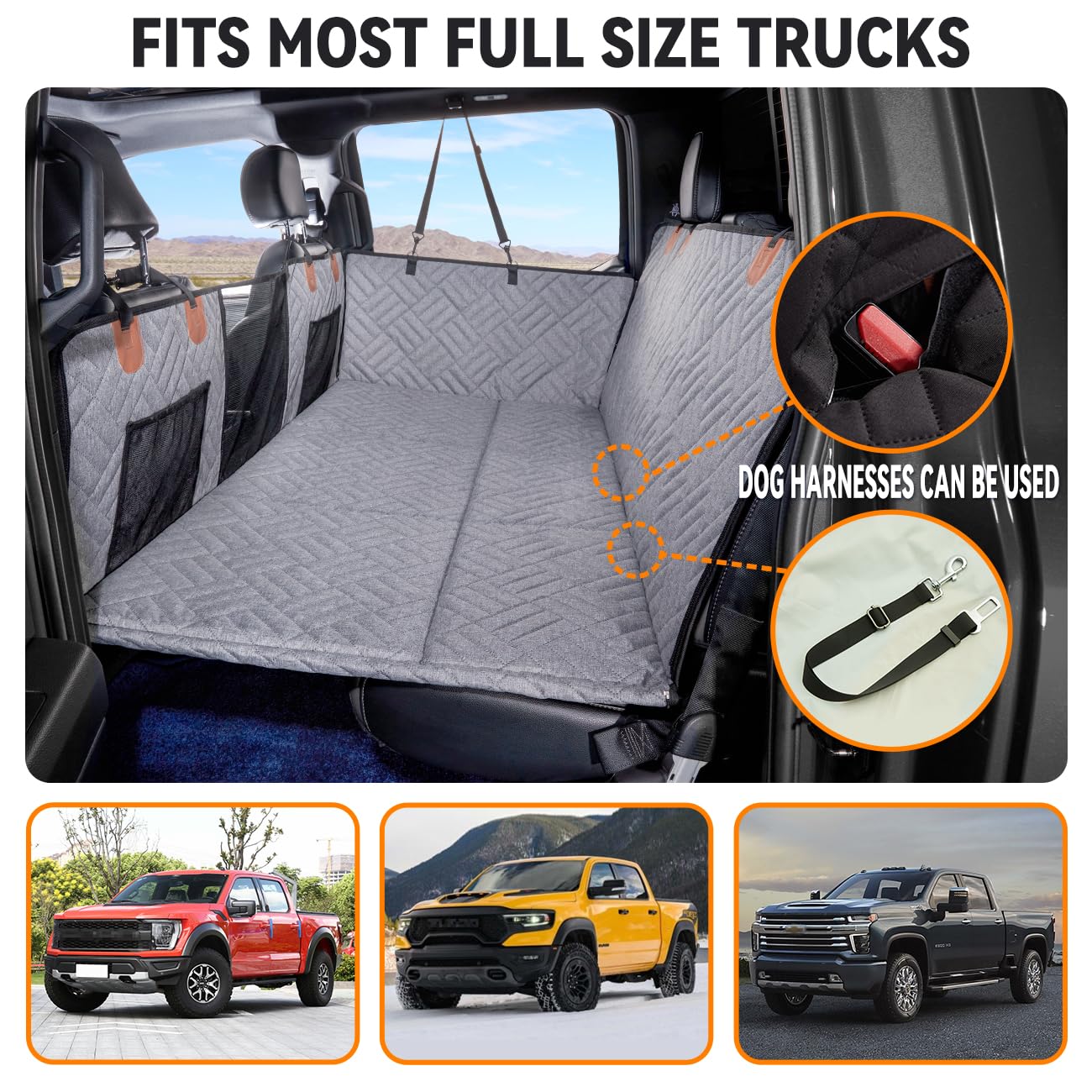 YJGF grey dog seat extender adds a sleek, durable look to your truck interior.