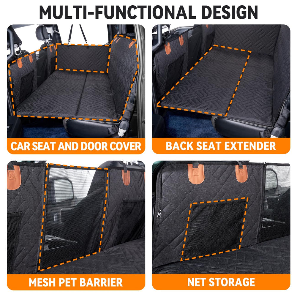 Waterproof, non-slip dog hammock protects truck upholstery and reduces mess.