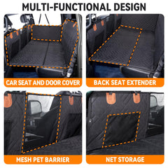 Waterproof, non-slip dog hammock protects truck upholstery and reduces mess.