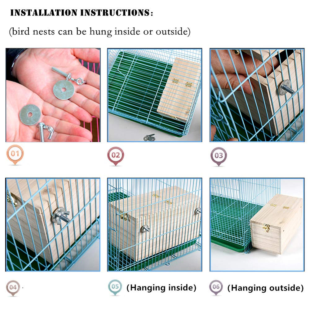 YJJKJ nesting box mounting hardware allows secure inside or outside cage placement.