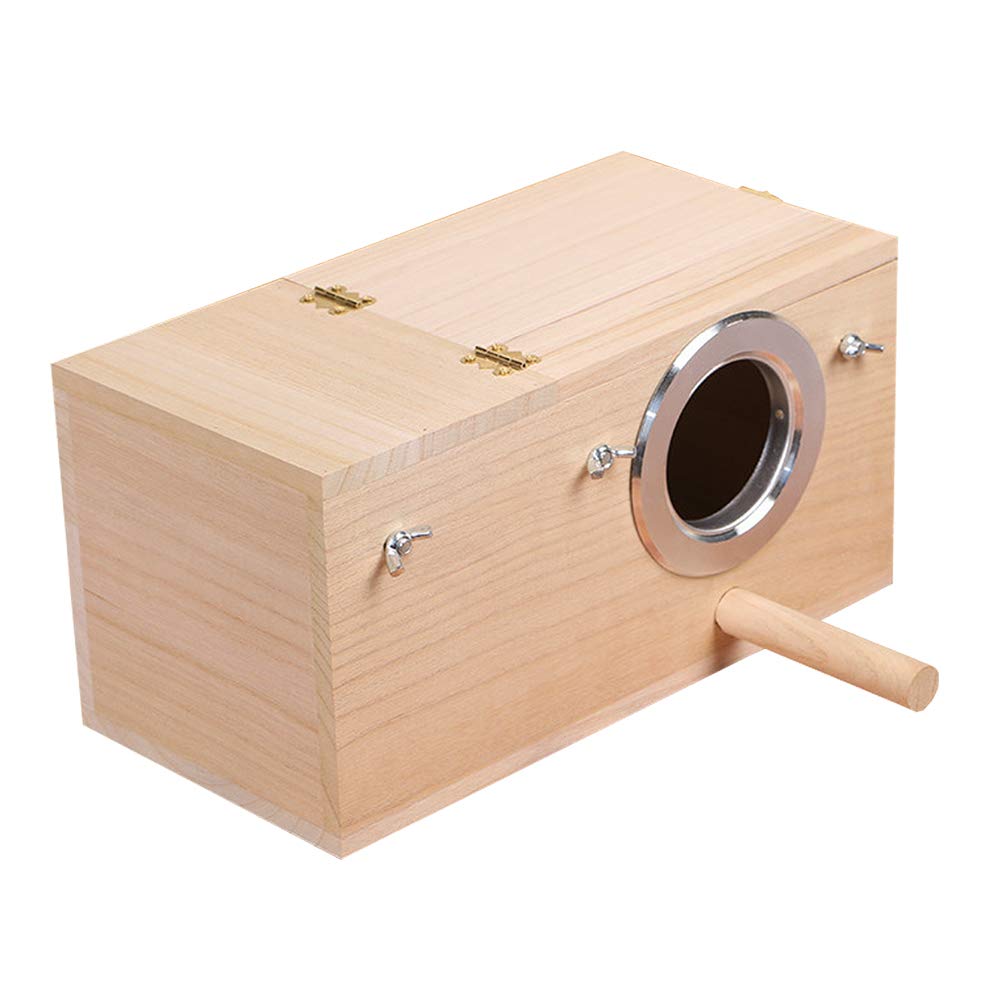 YJJKJ parakeet nest box exterior shows sturdy wood and natural finish for nesting