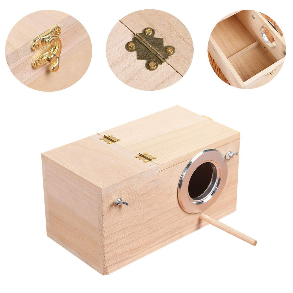 YJJKJ wood parakeet nest box interior provides spacious space for multiple birds.