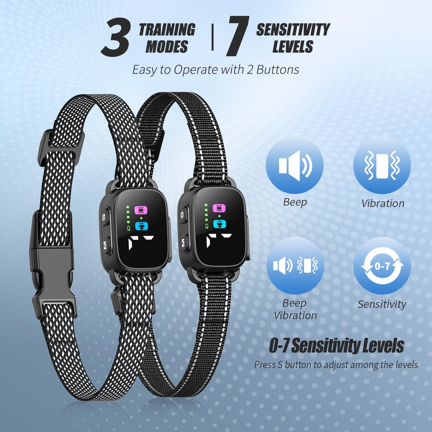 YJWFHPU collar offers seven sensitivity levels to tailor training to your dog.