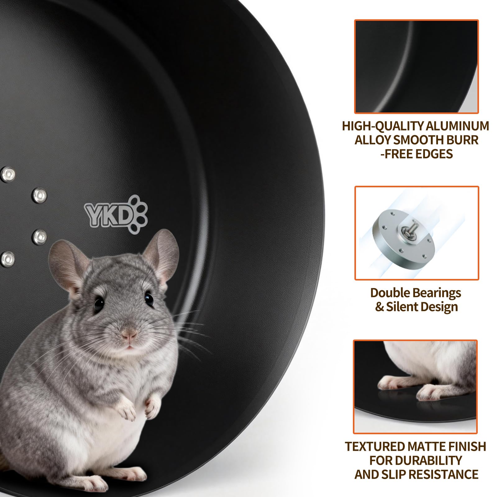 YKD 15-Inch Silent Chinchillas Wheel dual bearings ensure ultra-quiet operation.
