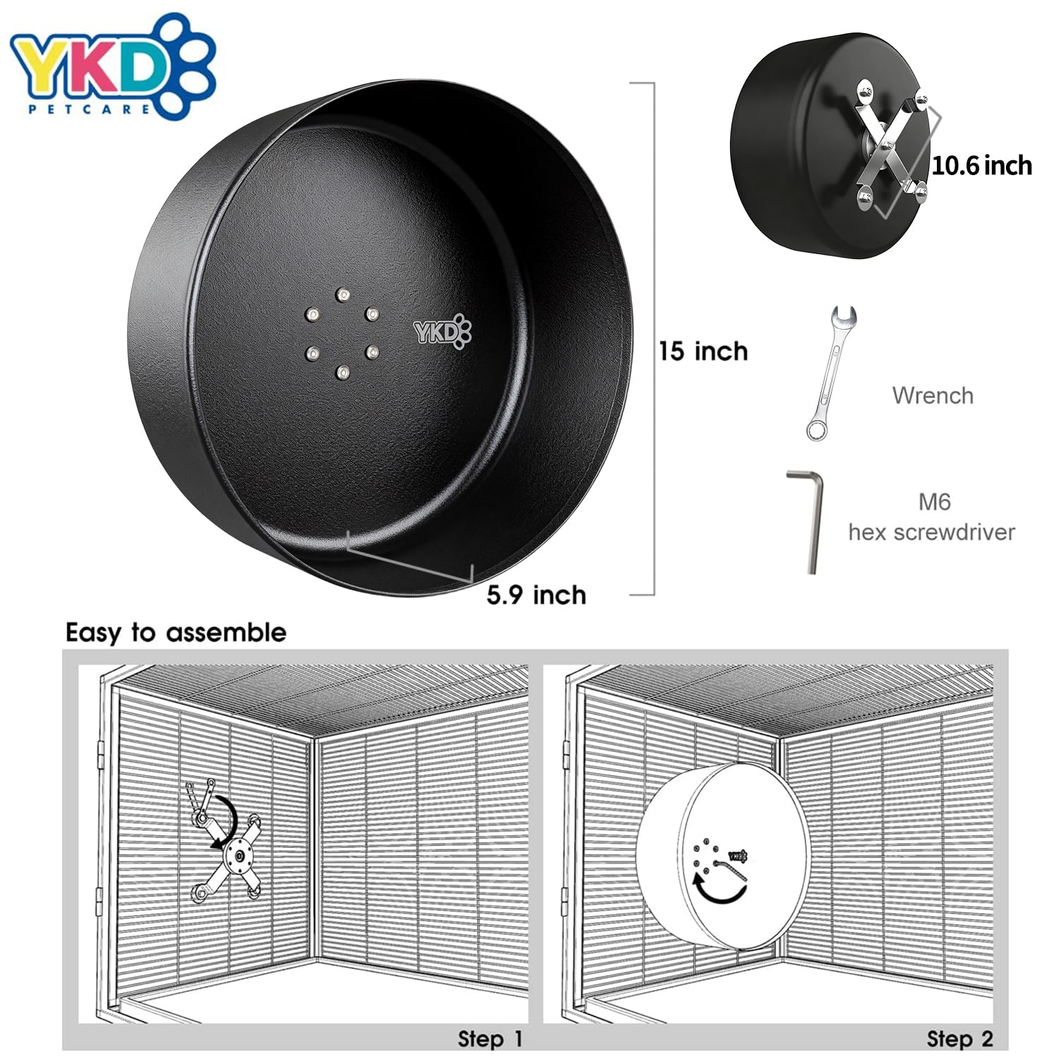 YKD 15-Inch Silent Chinchillas Wheel easy 3-step setup for fast cage fitting.