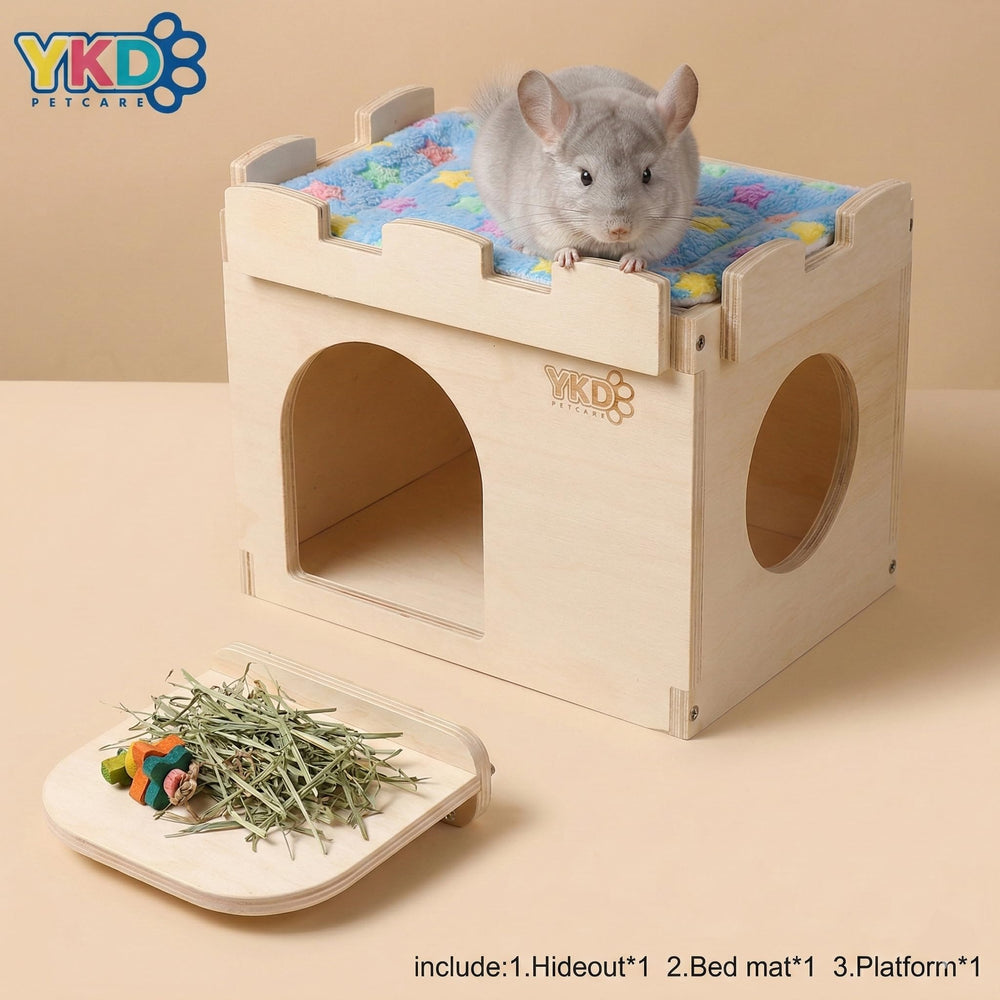 YKD Castle Chinchilla House built with premium birch wood
