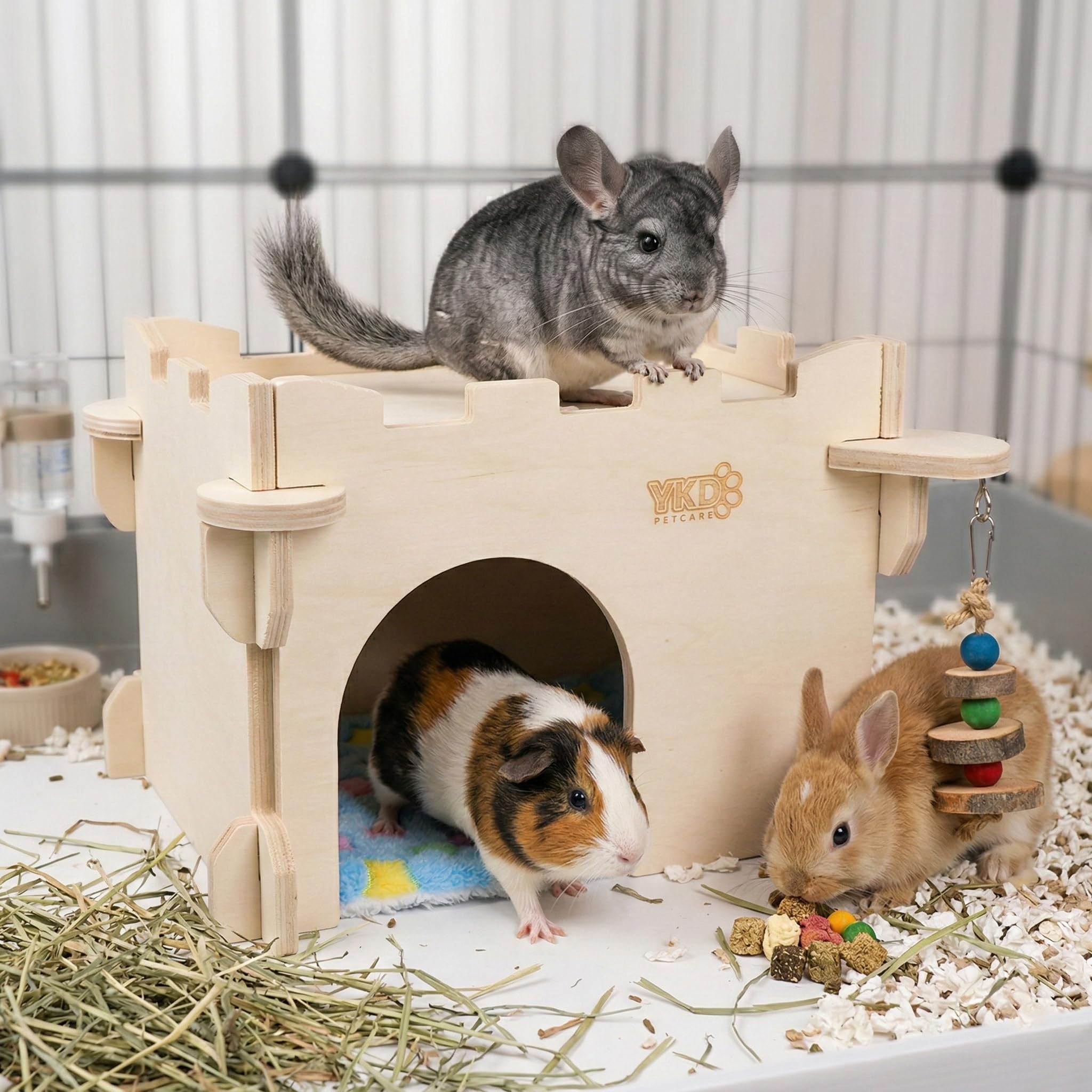 YKD Castle Chinchilla House ground entrance provides simple nightly retreat for small animals.