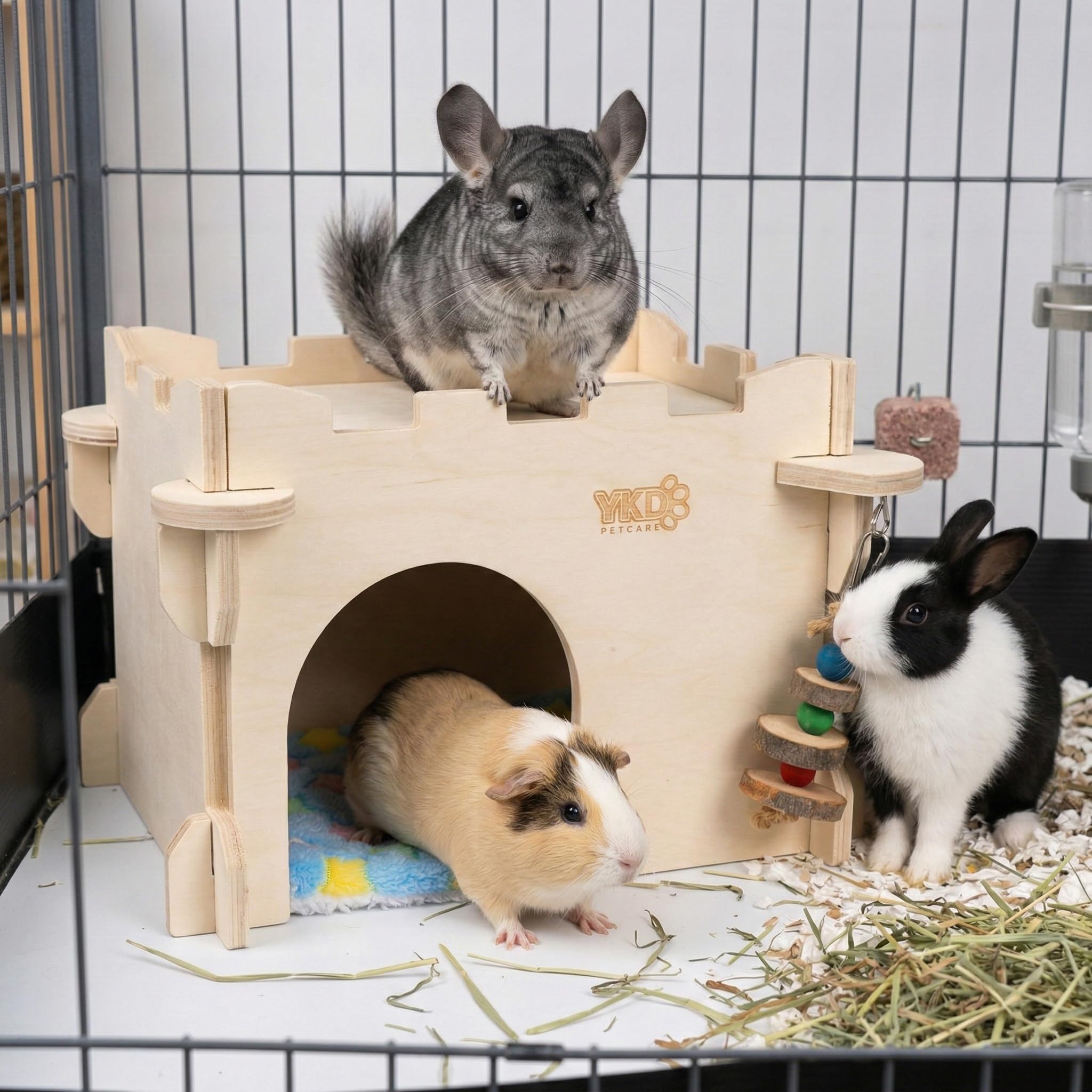 YKD Castle Chinchilla House multiple doors enable easy access and ventilation for curious pets.