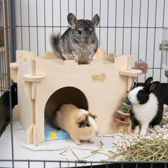 YKD Castle Chinchilla House multiple doors enable easy access and ventilation for curious pets.