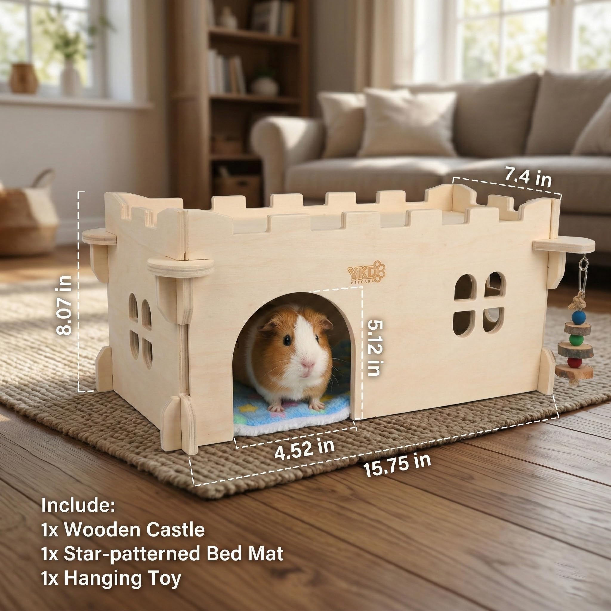 YKD Castle Chinchilla House smooth-sanded corners reduce snags and injuries