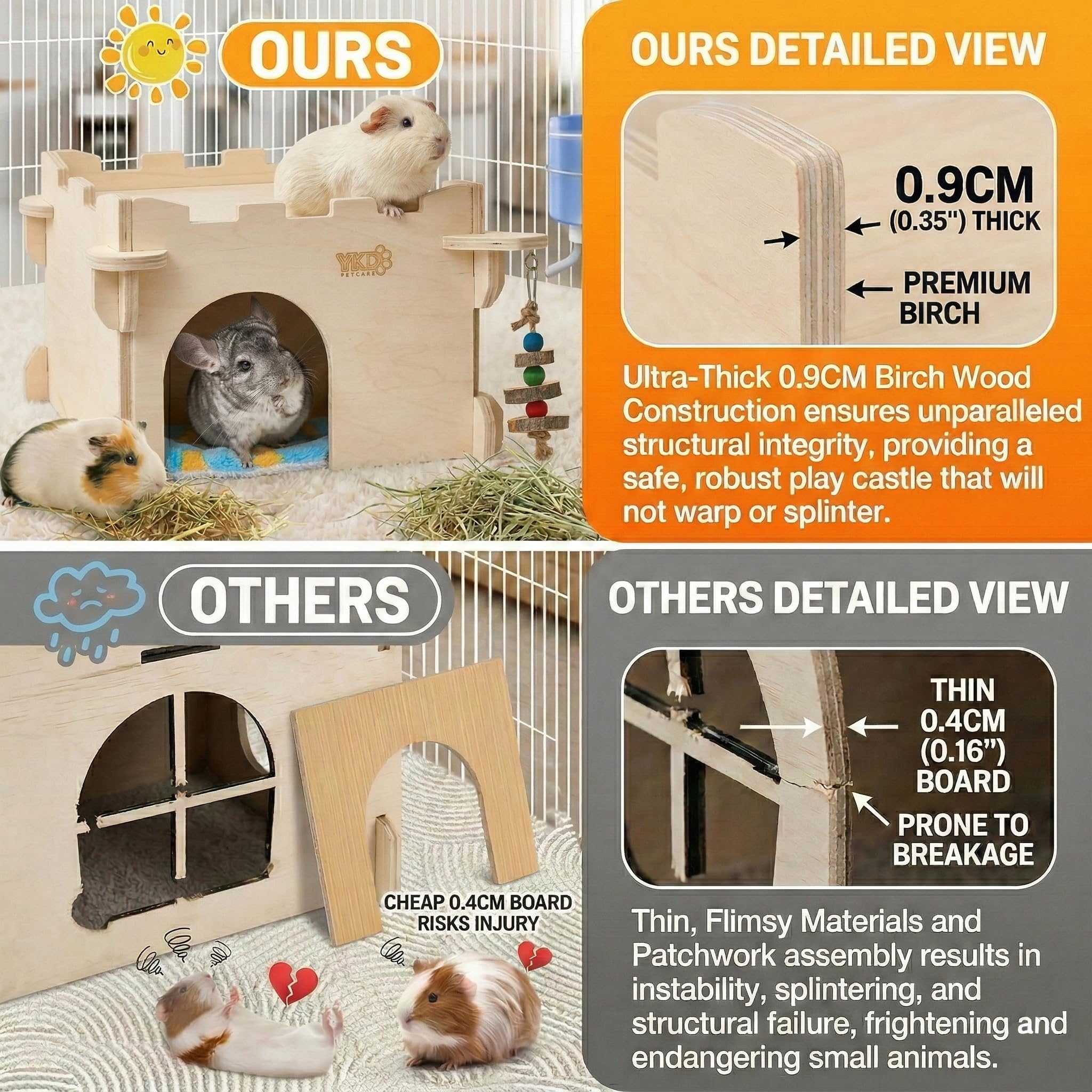 YKD Castle Chinchilla House ventilation highlights breathable design for comfortable in-home time.