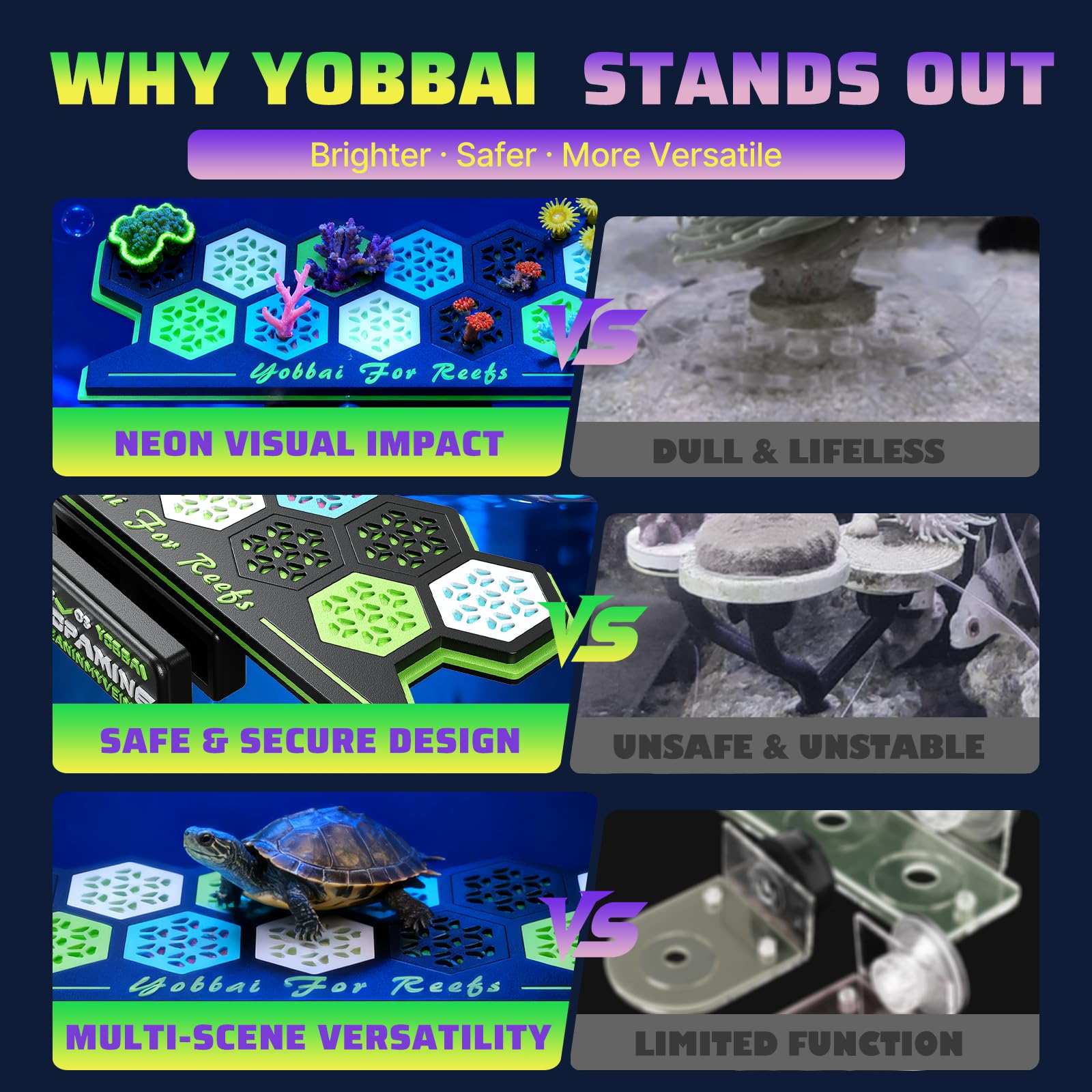 Yobbai multi-use rack serves as a turtle basking platform and coral display.