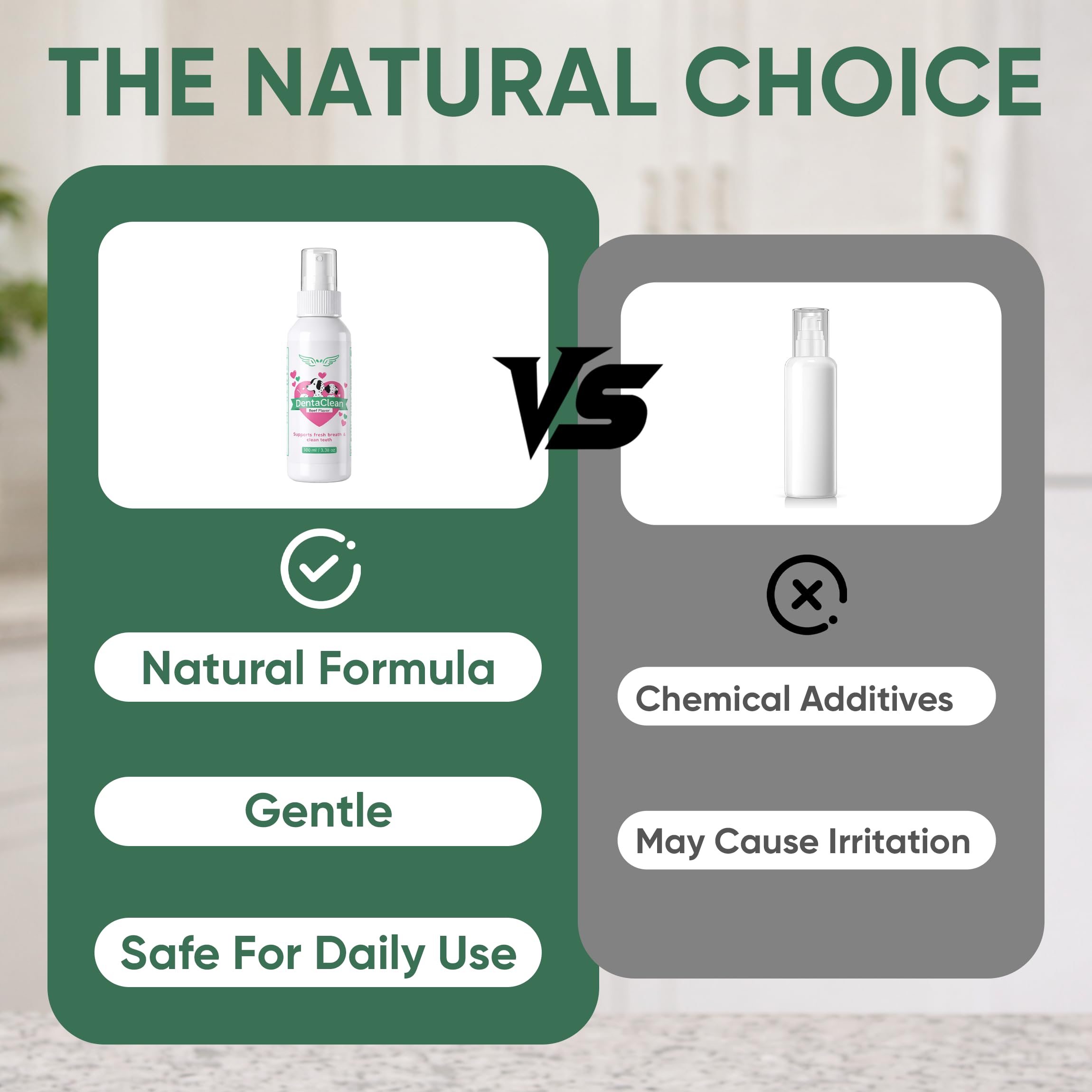 Direct spray onto teeth demonstrates no brush required for care.