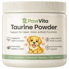 YOCMIPS Pawvita taurine powder bottle supports daily dog nutrition.
