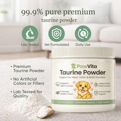 YOCMIPS Pawvita taurine powder supports heart health for dogs.