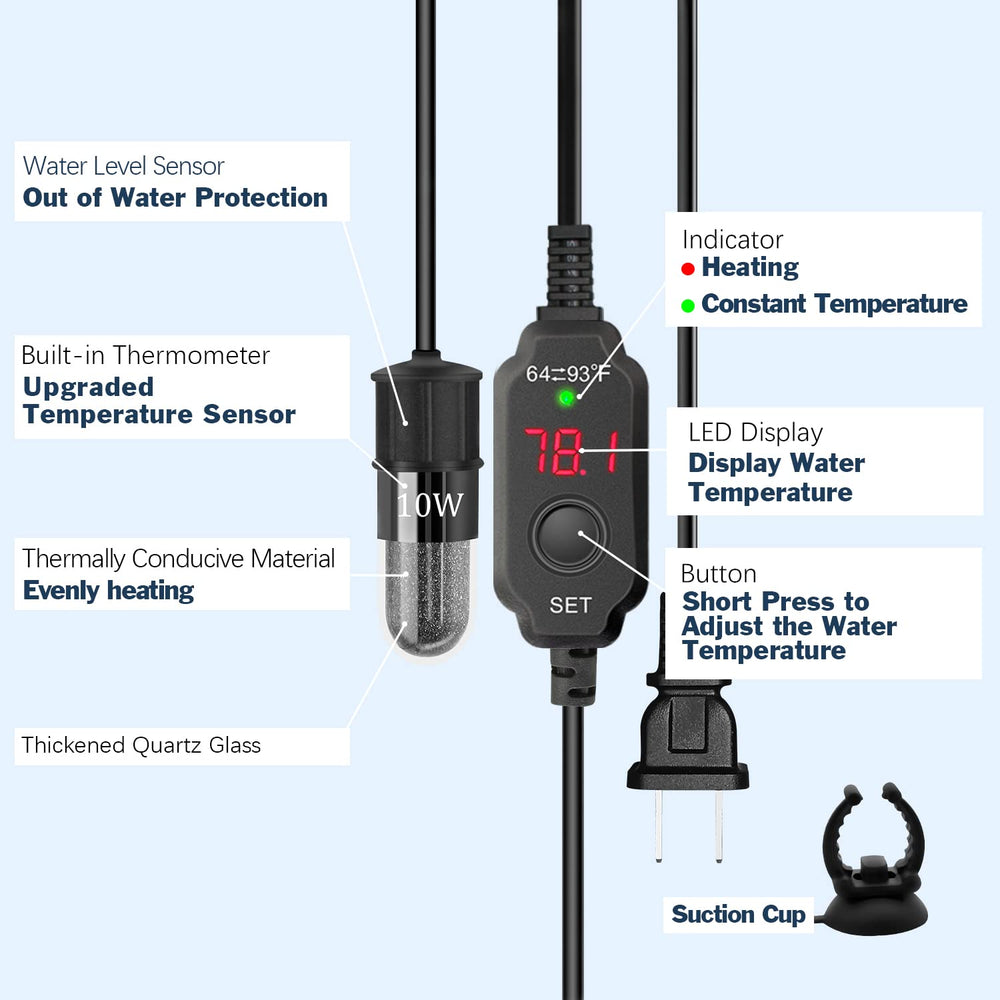 External controller keeps hands dry while adjusting tank heat.