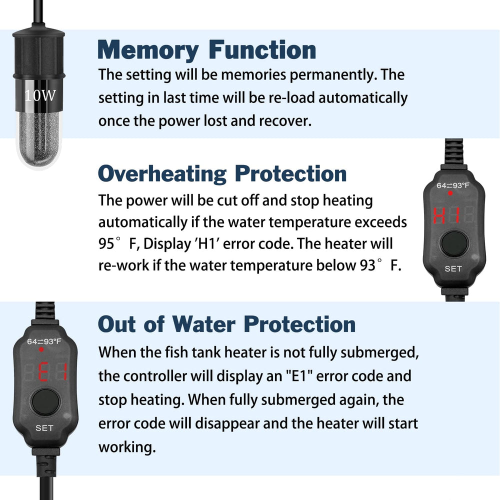 Overheat protection stops heating when water gets too warm.