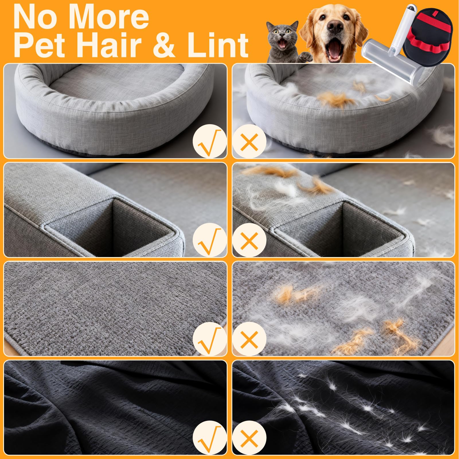 Yoioyms pet hair remover on sofa captures fur efficiently