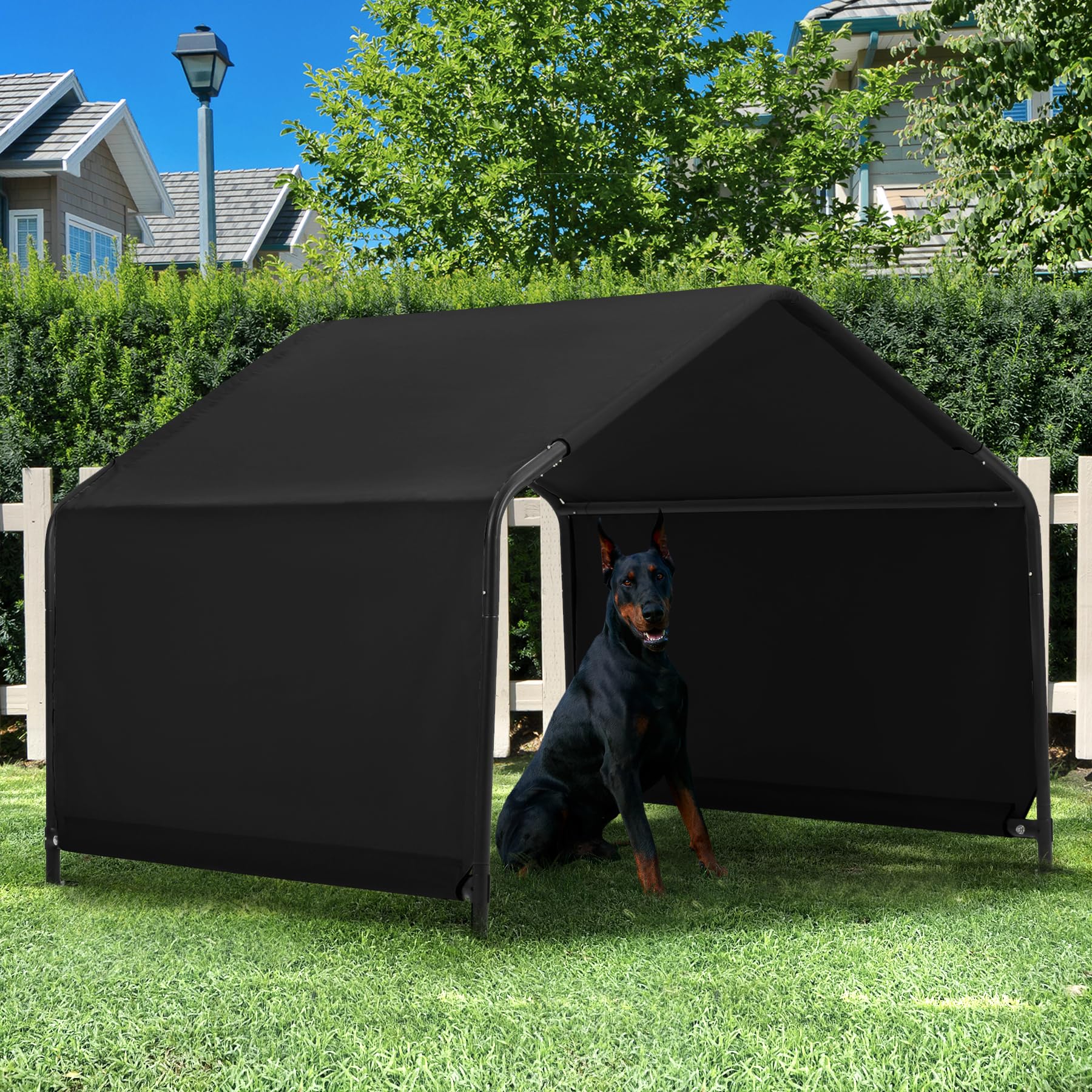 Yokaniwa dog shade shelter frame demonstrates durable rust-resistant steel for outdoor housing