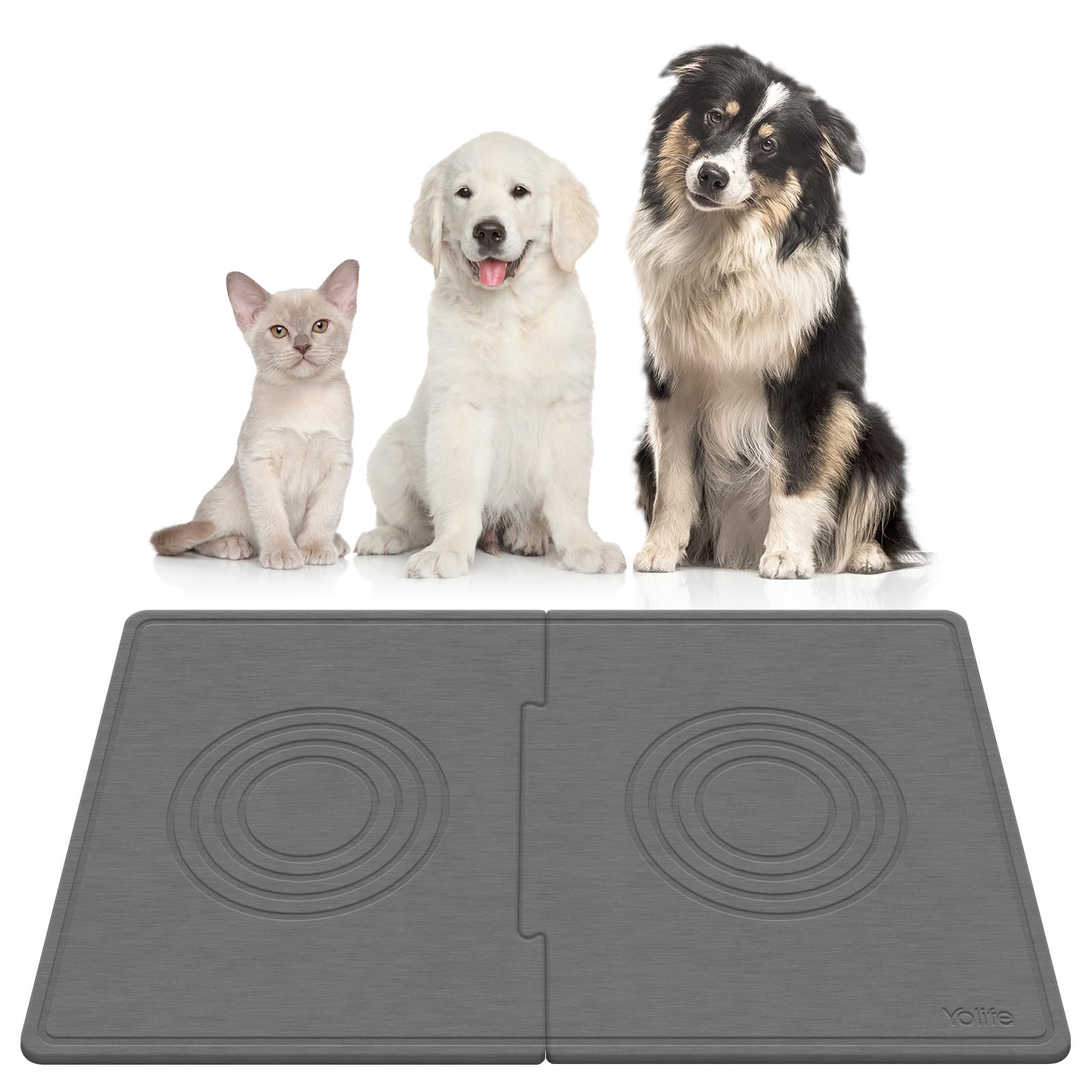 Yolife extra-large dog water bowl mat shows spacious spill coverage for clean floors