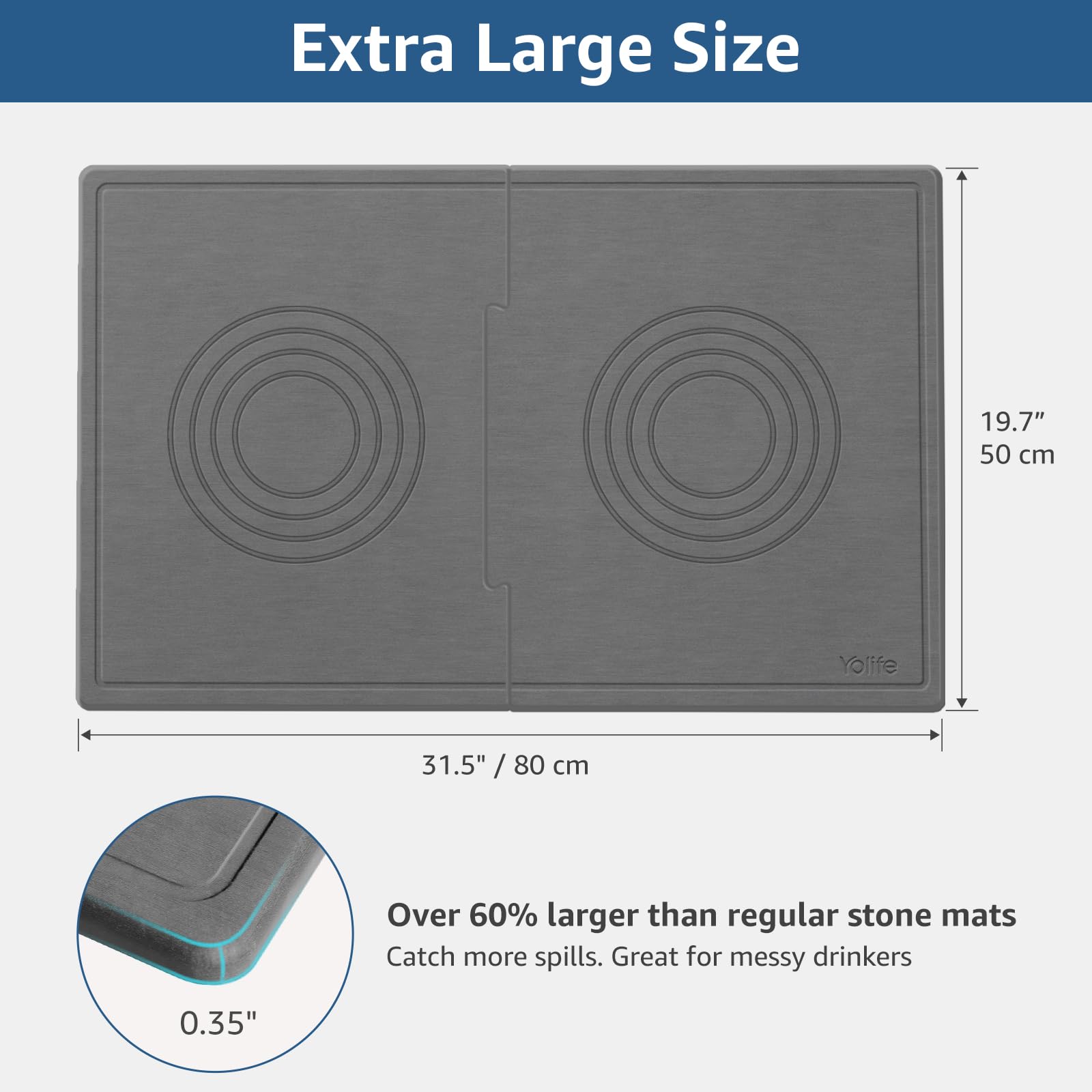 Yolife fast-absorbing diatomaceous-earth dog mat dries spills quickly after use