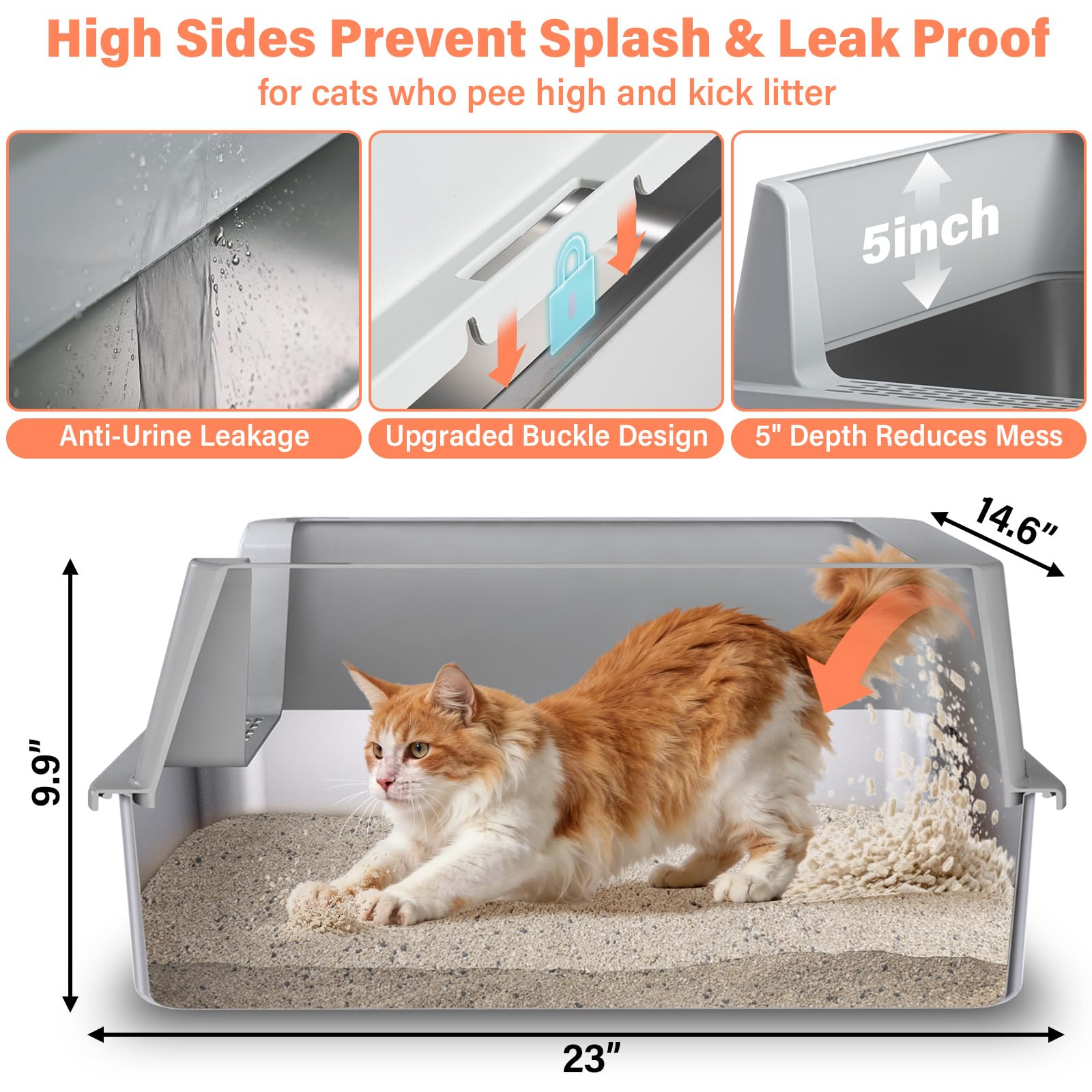 Yollber XL litter box with 23 by 14.6 by 10 inch interior for large cats