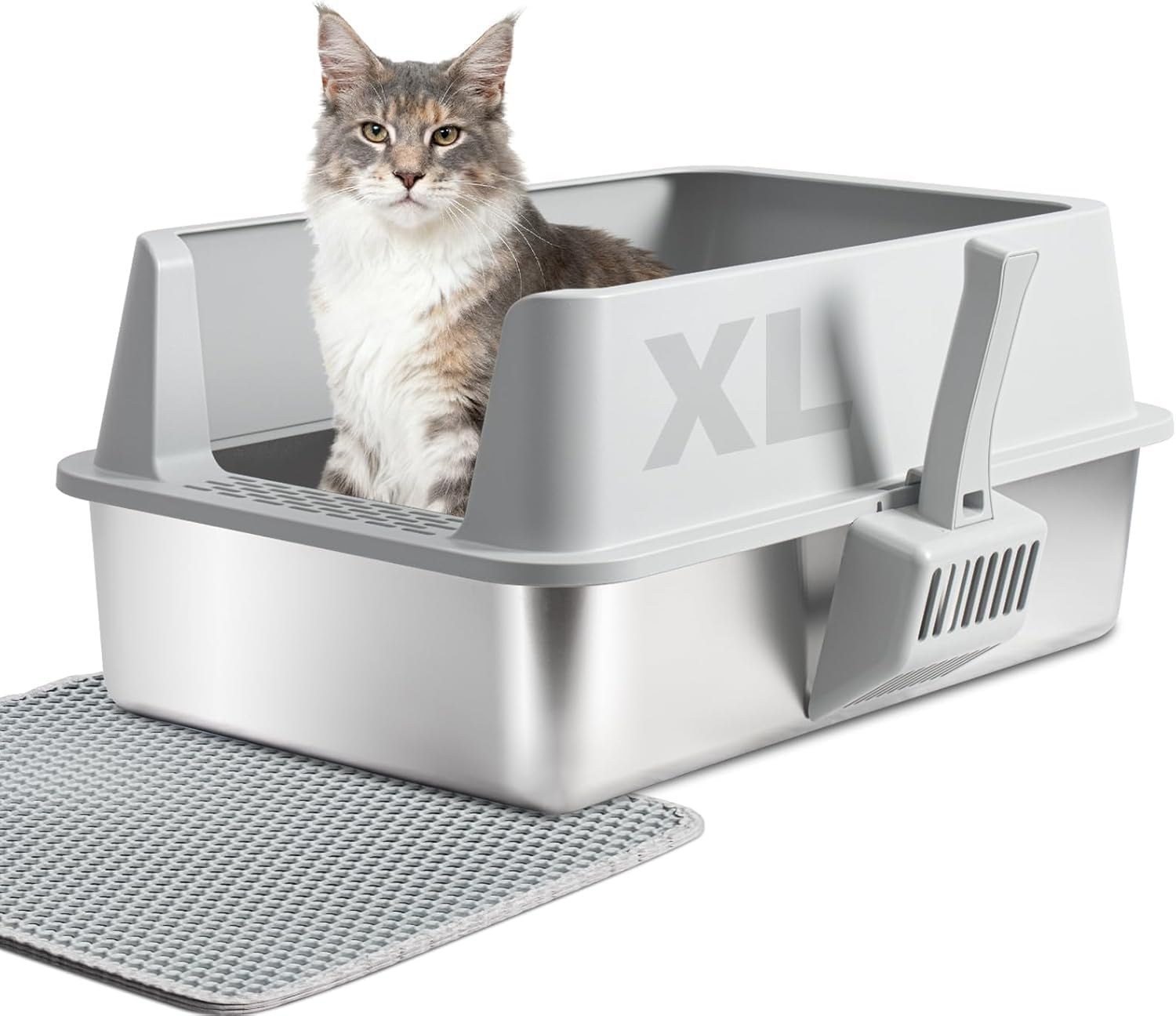 Yollber open-top stainless steel litter box for quick, easy waste removal