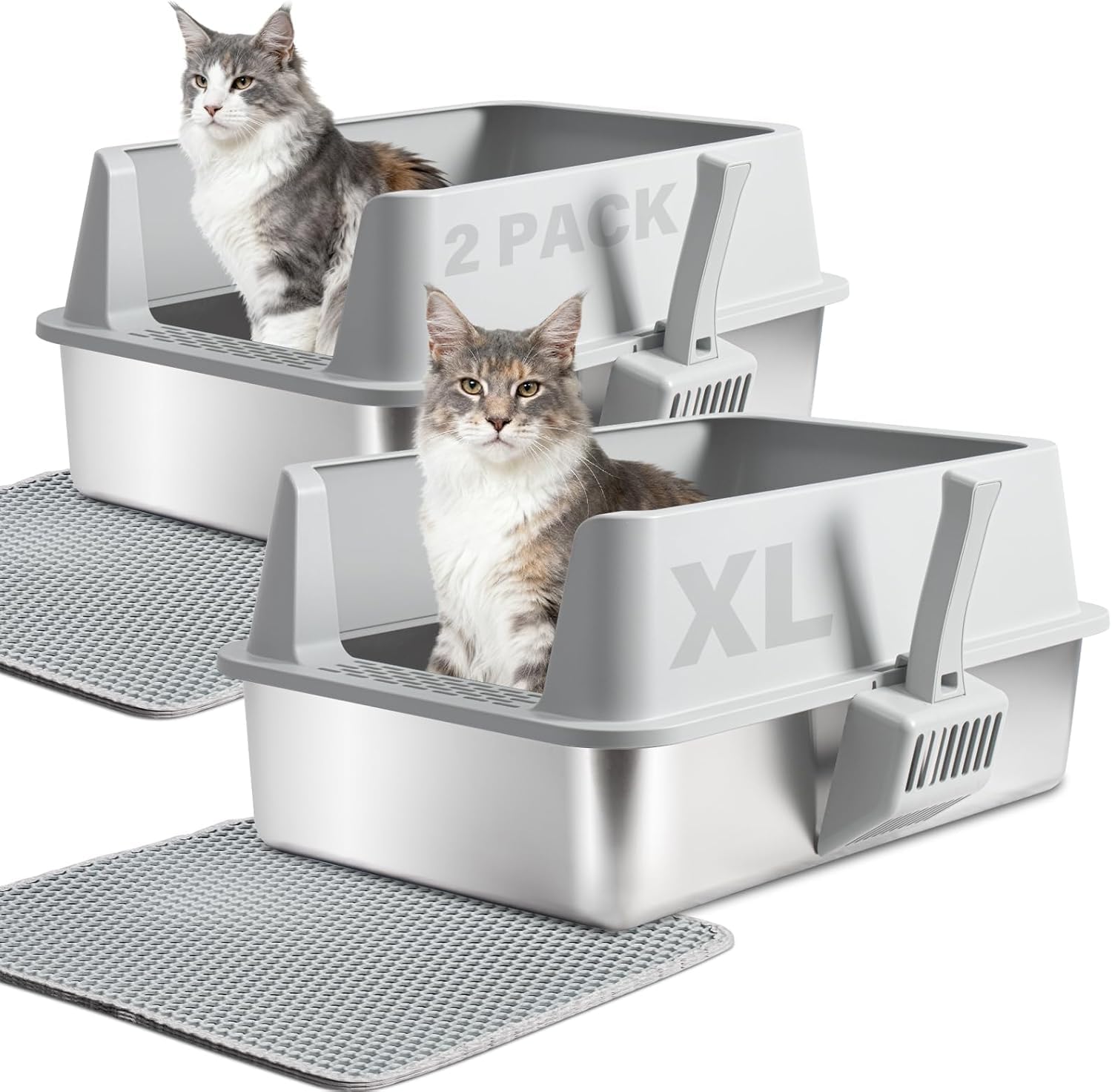 Yollber stainless steel litter box with open top for easy waste removal and big cats