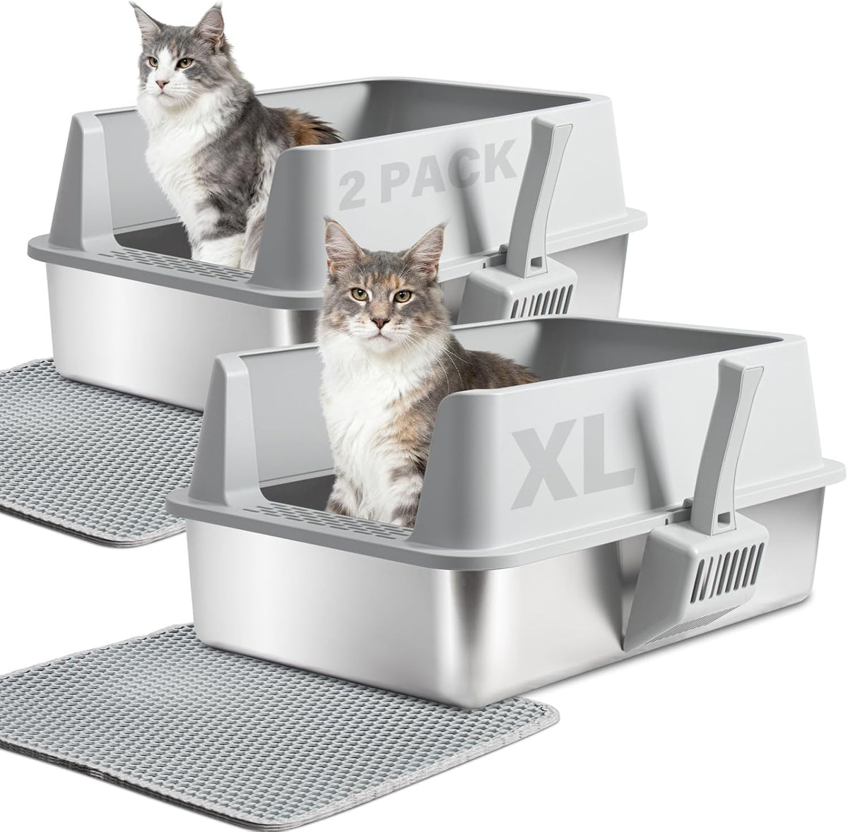 Yollber stainless steel litter box with open top for easy waste removal and big cats