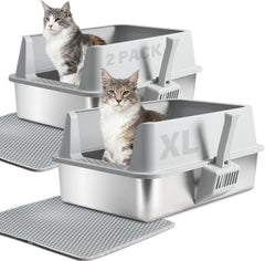 Yollber stainless steel litter box with open top for easy waste removal and big cats