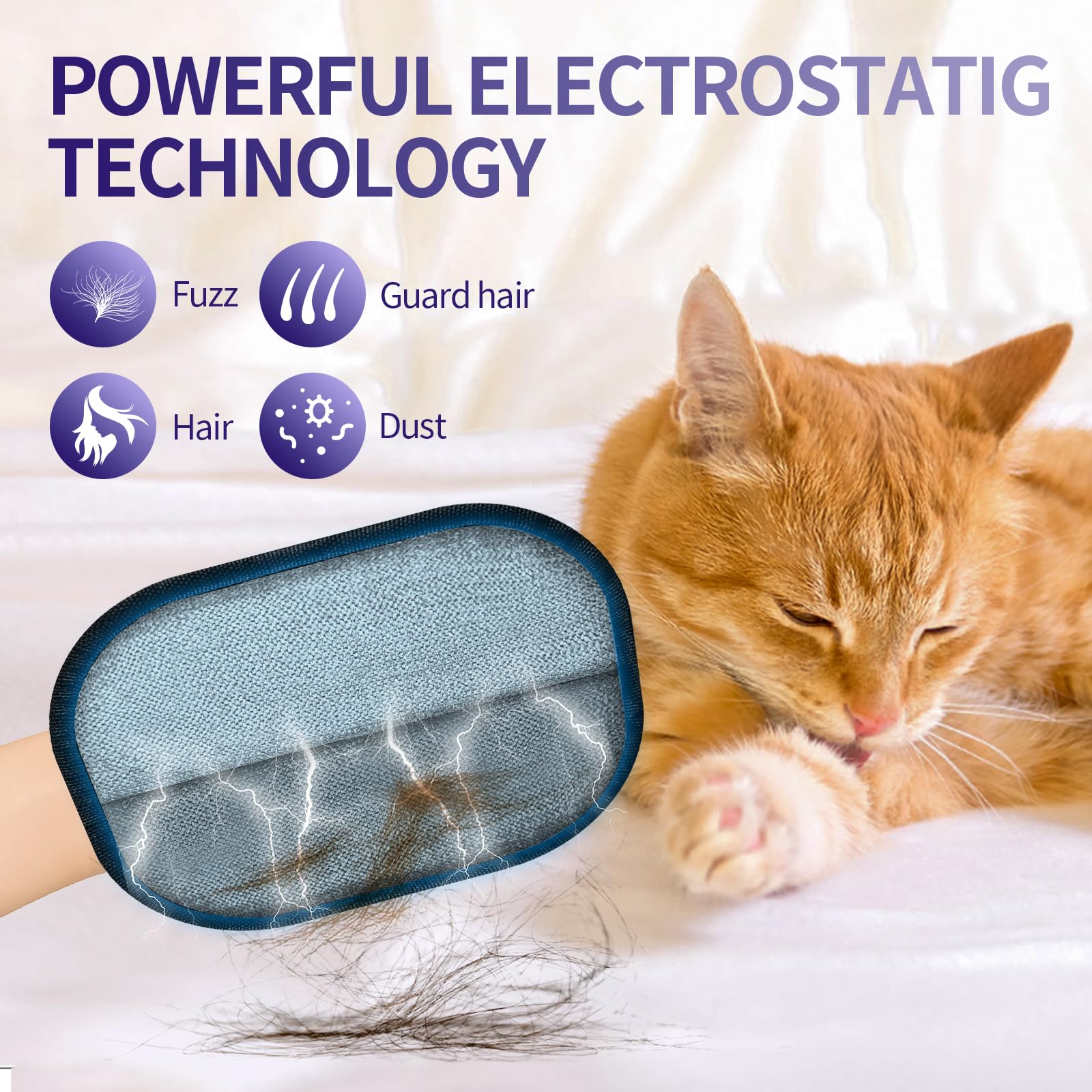 YOMI PET Hair Remover Glove demonstrating five-finger design for faster cleaning.