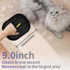 YOMI PET Hair Remover Glove used on a sofa for quick, reusable hair removal.