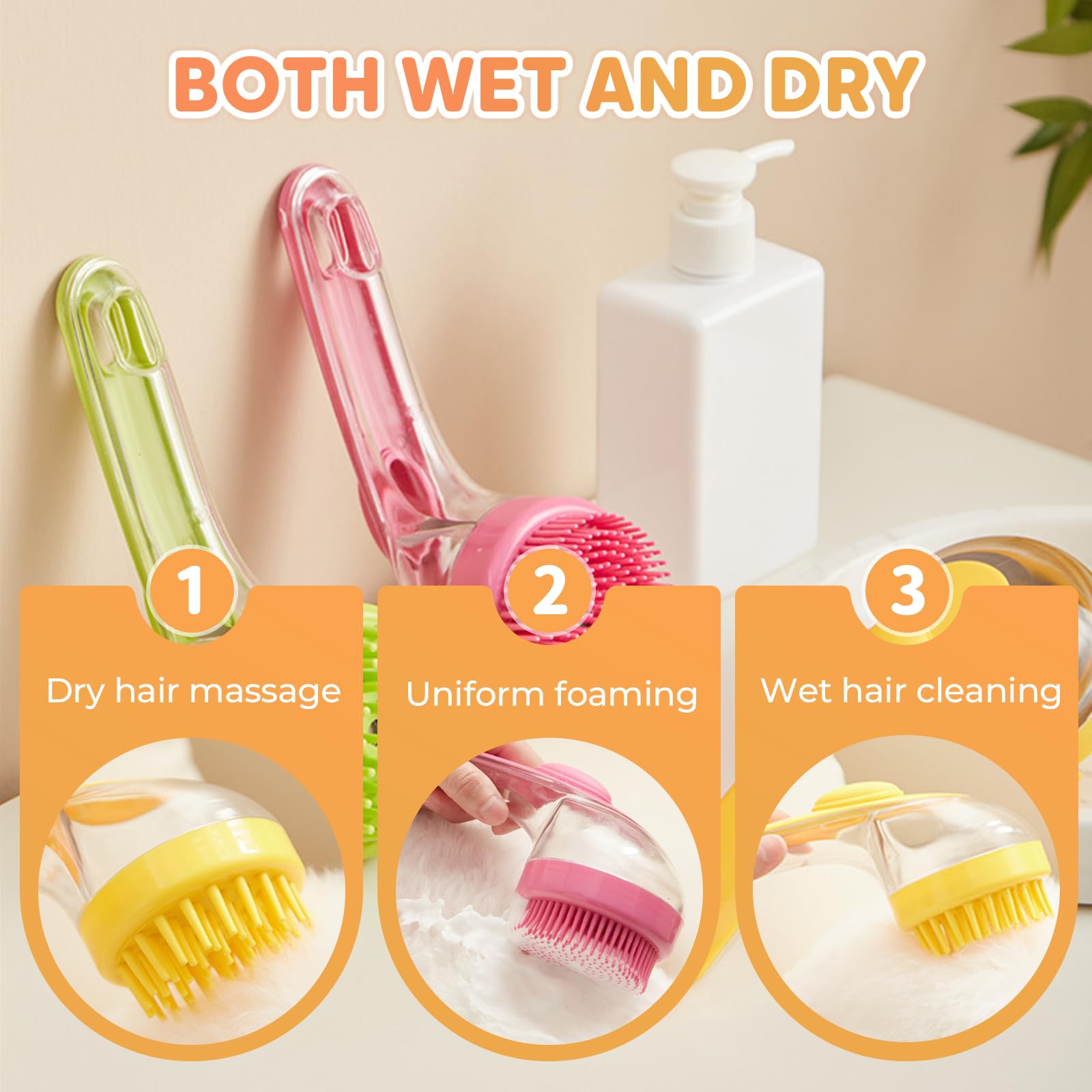 Yonynn pet bath brush ergonomic grip for comfortable, slip-free grooming