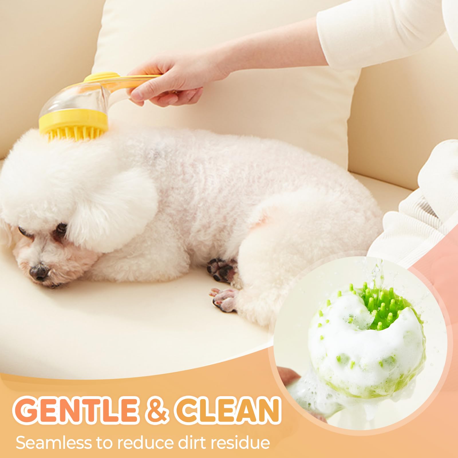 Yonynn Pet Bath Brush features a non-slip grip when wet for secure use.