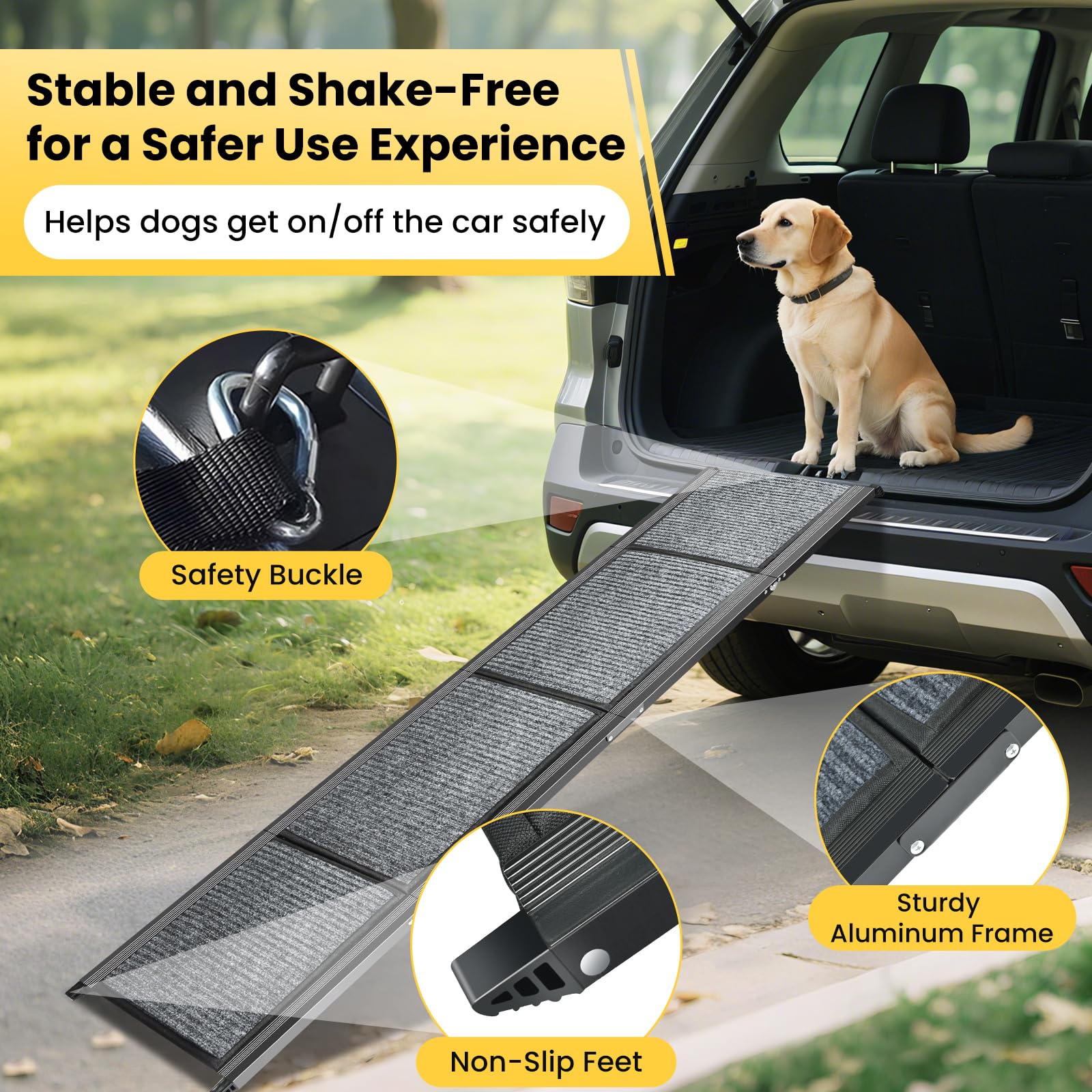Yookesen dog ramp supports up to 250 lbs for larger dogs.