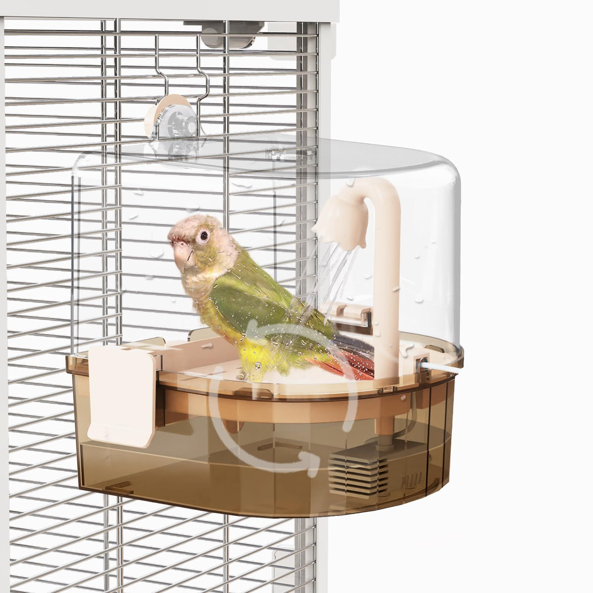 YOOSO WING bird bath for cage with pump enables circulating water for bathing.