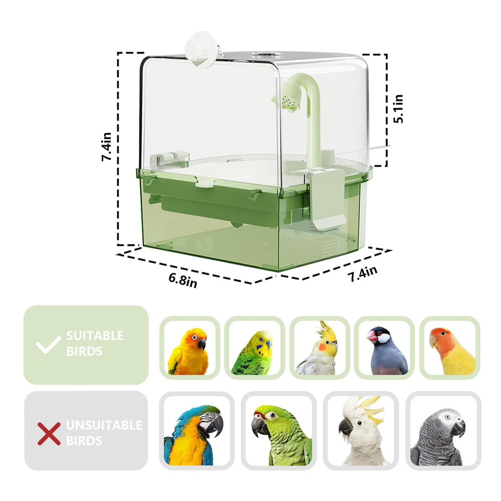 YOOSO WING bird shower with pump, quiet operation during cage baths.